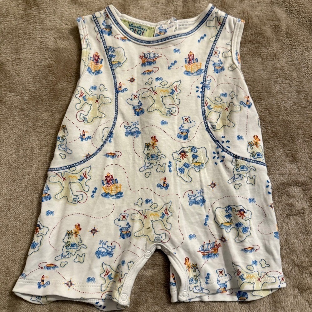 Kissy Kissy Pima Cotton Treasure Map Pirate Romper White Blue